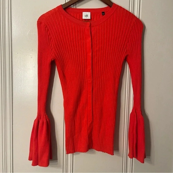 Cabi Hibiscus Trumpet Sleeve Ribbed Cardigan Style 5285 Size Small - Picture 7 of 9